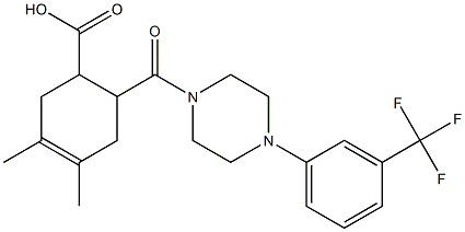 3,4-dimethyl-6-(4-(3-(trifluoromethyl)phenyl)piperazine-1-carbonyl)cyclohex-3-enecarboxylic acid Struktur