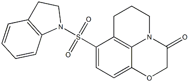 8-(indolin-1-ylsulfonyl)-6,7-dihydro-2H-[1,4]oxazino[2,3,4-ij]quinolin-3(5H)-one Struktur