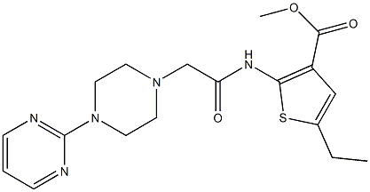 methyl 5-ethyl-2-(2-(4-(pyrimidin-2-yl)piperazin-1-yl)acetamido)thiophene-3-carboxylate Struktur