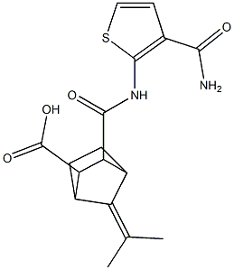 3-((3-carbamoylthiophen-2-yl)carbamoyl)-7-(propan-2-ylidene)bicyclo[2.2.1]heptane-2-carboxylic acid Struktur