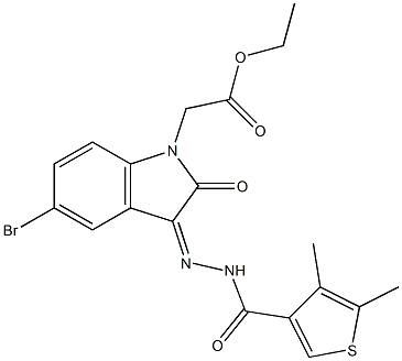 (Z)-ethyl 2-(5-bromo-3-(2-(4,5-dimethylthiophene-3-carbonyl)hydrazono)-2-oxoindolin-1-yl)acetate Struktur