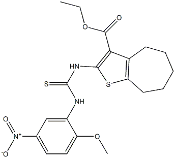 ethyl 2-(3-(2-methoxy-5-nitrophenyl)thioureido)-5,6,7,8-tetrahydro-4H-cyclohepta[b]thiophene-3-carboxylate Struktur