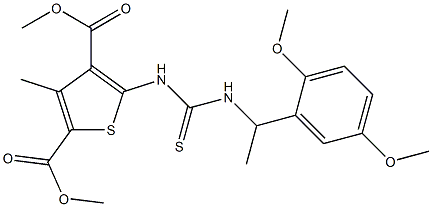 dimethyl 5-(3-(1-(2,5-dimethoxyphenyl)ethyl)thioureido)-3-methylthiophene-2,4-dicarboxylate Struktur