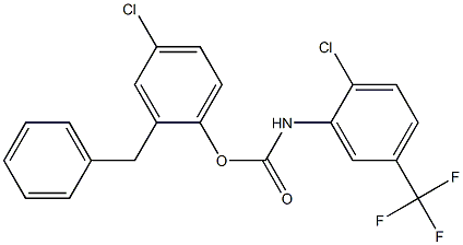 2-BENZYL-4-CHLOROPHENYL N-(2-CHLORO-5-(TRIFLUOROMETHYL)PHENYL)CARBAMATE Struktur