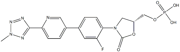 (R)-(3-(2-fluoro-4-(6-(2-methyl-2H-tetrazol-5-yl)pyridin-3-yl)phenyl)-2-oxooxazolidin-5-yl)methyl dihydrogen phosphate Struktur