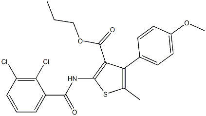 propyl 2-(2,3-dichlorobenzamido)-4-(4-methoxyphenyl)-5-methylthiophene-3-carboxylate Struktur