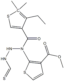 methyl 4-ethyl-5-methyl-2-(2-(5-methylthiophene-3-carbonyl)hydrazinecarbothioamido)thiophene-3-carboxylate Struktur