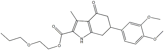 2-propoxyethyl 6-(3,4-dimethoxyphenyl)-3-methyl-4-oxo-4,5,6,7-tetrahydro-1H-indole-2-carboxylate Struktur