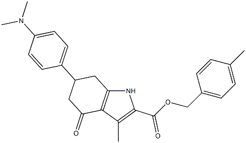 4-methylbenzyl 6-(4-(dimethylamino)phenyl)-3-methyl-4-oxo-4,5,6,7-tetrahydro-1H-indole-2-carboxylate Struktur