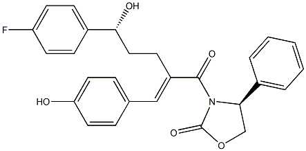 (S)-3-((R)-5-(4-fluorophenyl)-5-hydroxy-2-((E)-4-hydroxybenzylidene)pentanoyl)-4-phenyloxazolidin-2-one Struktur