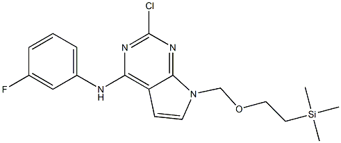 2-chloro-N-(3-fluorophenyl)-7-((2-(trimethylsilyl)ethoxy)methyl)-7H-pyrrolo[2,3-d]pyrimidin-4-amine Struktur