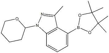 3-methyl-1-(tetrahydro-2H-pyran-2-yl)-4-(4,4,5,5-tetramethyl-1,3,2-dioxaborolan-2-yl)-1H-indazole Struktur