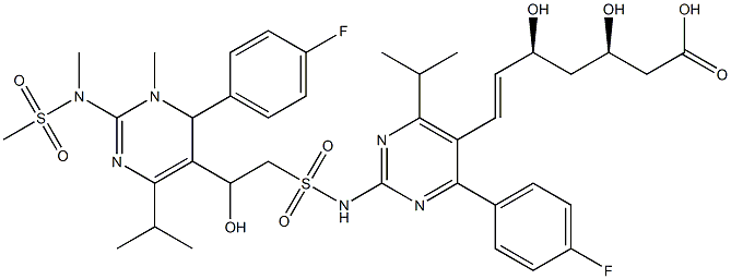 (3R,5S,E)-7-(4-(4-fluorophenyl)-2-((2-(4-(4-fluorophenyl)-6-isopropyl-2-(N-methylmethylsulfonamido)pyrimidin-5-yl)-2-hydroxy-N-methylethyl)sulfonamido)-6-isopropylpyrimidin-5-yl)-3,5-dihydroxyhept-6-enoic acid Struktur