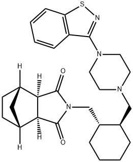 (3aR,4S,7R,7aS)-2-(((1S,2S)-2-((4-(benzo[d]isothiazol-3-yl)piperazin-1-yl)methyl)cyclohexyl)methyl)hexahydro-1H-4,7-methanoisoindole-1,3(2H)-dione Struktur