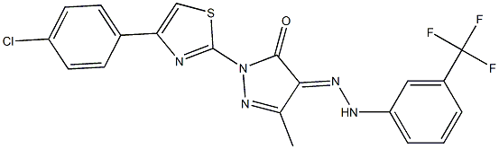 2-[4-(4-chlorophenyl)-1,3-thiazol-2-yl]-5-methyl-4-{[3-(trifluoromethyl)phenyl]hydrazono}-2,4-dihydro-3H-pyrazol-3-one Struktur