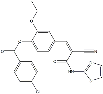 (Z)-4-(2-cyano-3-oxo-3-(thiazol-2-ylamino)prop-1-en-1-yl)-2-ethoxyphenyl 4-chlorobenzoate Struktur