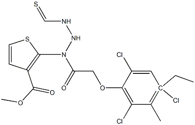 methyl 4-ethyl-5-methyl-2-(2-(2-(2,4,6-trichlorophenoxy)acetyl)hydrazinecarbothioamido)thiophene-3-carboxylate Struktur