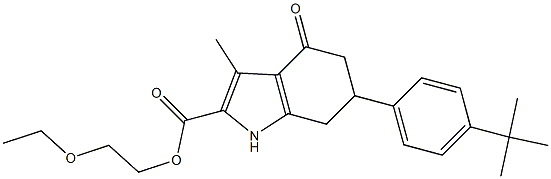 2-ethoxyethyl 6-(4-(tert-butyl)phenyl)-3-methyl-4-oxo-4,5,6,7-tetrahydro-1H-indole-2-carboxylate Struktur