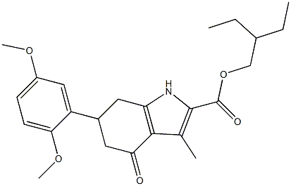 2-ethylbutyl 6-(2,5-dimethoxyphenyl)-3-methyl-4-oxo-4,5,6,7-tetrahydro-1H-indole-2-carboxylate Struktur