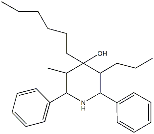 4-hexyl-3-methyl-2,6-diphenyl-5-propyl-4-piperidinol Struktur