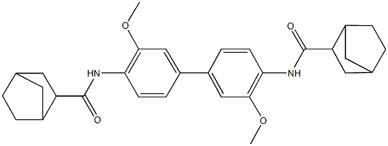 N-{4'-[(bicyclo[2.2.1]hept-2-ylcarbonyl)amino]-3,3'-dimethoxy[1,1'-biphenyl]-4-yl}bicyclo[2.2.1]heptane-2-carboxamide Struktur