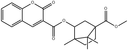 4-(methoxycarbonyl)-1,7,7-trimethylbicyclo[2.2.1]hept-2-yl 2-oxo-2H-chromene-3-carboxylate Struktur