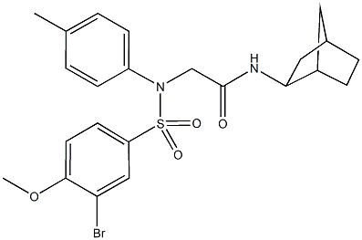 N-bicyclo[2.2.1]hept-2-yl-2-{[(3-bromo-4-methoxyphenyl)sulfonyl]-4-methylanilino}acetamide Struktur