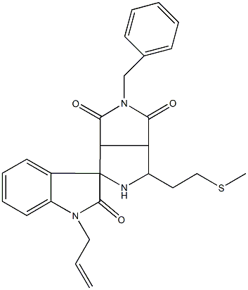 1'-allyl-2-benzyl-4-[2-(methylsulfanyl)ethyl]-1',3a,3',4,6,6a-hexahydrospiro(pyrrolo[3,4-c]pyrrole-6,3'-[2'H]-indole)-1,2',3(2H,3aH)-trione Struktur