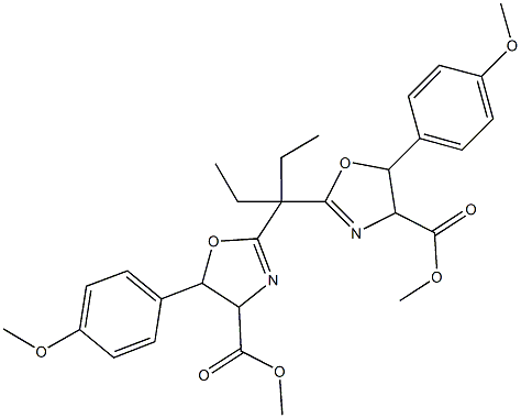 methyl 2-{1-ethyl-1-[4-(methoxycarbonyl)-5-(4-methoxyphenyl)-4,5-dihydro-1,3-oxazol-2-yl]propyl}-5-(4-methoxyphenyl)-4,5-dihydro-1,3-oxazole-4-carboxylate Struktur