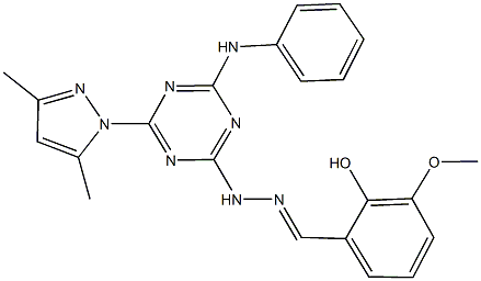 2-hydroxy-3-methoxybenzaldehyde [4-anilino-6-(3,5-dimethyl-1H-pyrazol-1-yl)-1,3,5-triazin-2-yl]hydrazone Struktur