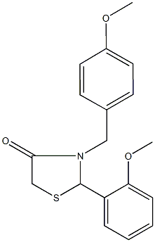 3-(4-methoxybenzyl)-2-(2-methoxyphenyl)-1,3-thiazolidin-4-one Struktur