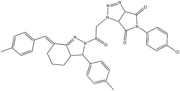 5-(4-chlorophenyl)-1-{2-[7-(4-methylbenzylidene)-3-(4-methylphenyl)-3,3a,4,5,6,7-hexahydro-2H-indazol-2-yl]-2-oxoethyl}-3a,6a-dihydropyrrolo[3,4-d][1,2,3]triazole-4,6(1H,5H)-dione Struktur