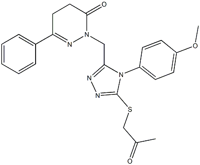 2-({4-(4-methoxyphenyl)-5-[(2-oxopropyl)sulfanyl]-4H-1,2,4-triazol-3-yl}methyl)-6-phenyl-4,5-dihydro-3(2H)-pyridazinone Struktur