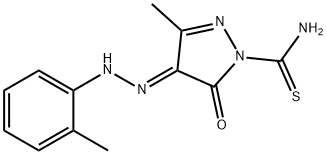 3-methyl-4-[(2-methylphenyl)hydrazono]-5-oxo-4,5-dihydro-1H-pyrazole-1-carbothioamide Struktur