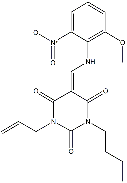 1-allyl-3-butyl-5-({2-nitro-6-methoxyanilino}methylene)-2,4,6(1H,3H,5H)-pyrimidinetrione Struktur