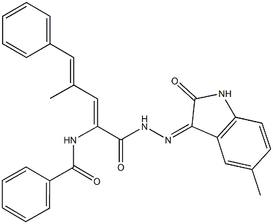 N-(3-methyl-1-{[2-(5-methyl-2-oxo-1,2-dihydro-3H-indol-3-ylidene)hydrazino]carbonyl}-4-phenyl-1,3-butadienyl)benzamide Structure