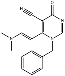 1-benzyl-6-[2-(dimethylamino)vinyl]-4-oxo-1,4-dihydro-5-pyrimidinecarbonitrile Struktur