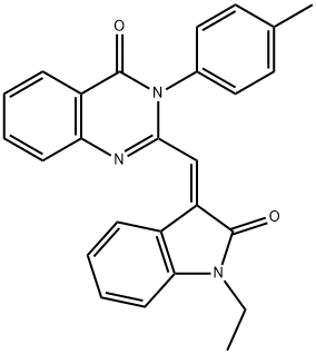 2-[(1-ethyl-2-oxo-1,2-dihydro-3H-indol-3-ylidene)methyl]-3-(4-methylphenyl)-4(3H)-quinazolinone Struktur