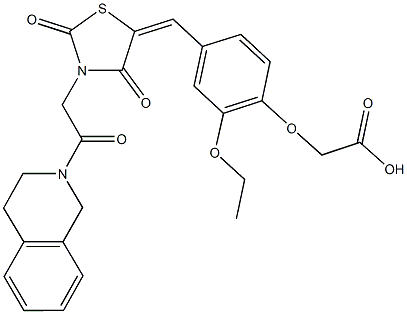 [4-({3-[2-(3,4-dihydro-2(1H)-isoquinolinyl)-2-oxoethyl]-2,4-dioxo-1,3-thiazolidin-5-ylidene}methyl)-2-ethoxyphenoxy]acetic acid Struktur