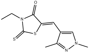 5-[(1,3-dimethyl-1H-pyrazol-4-yl)methylene]-3-ethyl-2-thioxo-1,3-thiazolidin-4-one Struktur