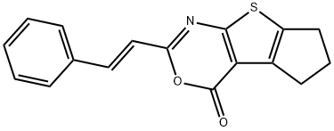 2-(2-phenylvinyl)-6,7-dihydro-4H,5H-cyclopenta[4,5]thieno[2,3-d][1,3]oxazin-4-one Struktur