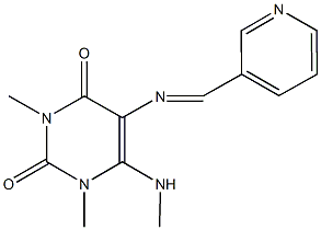 1,3-dimethyl-6-(methylamino)-5-[(3-pyridinylmethylene)amino]-2,4(1H,3H)-pyrimidinedione Struktur