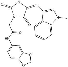 N-(1,3-benzodioxol-5-yl)-2-{5-[(1-methyl-1H-indol-3-yl)methylene]-2,4-dioxo-1,3-thiazolidin-3-yl}acetamide Struktur