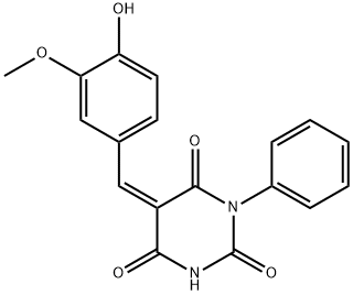 5-(4-hydroxy-3-methoxybenzylidene)-1-phenyl-2,4,6(1H,3H,5H)-pyrimidinetrione Struktur