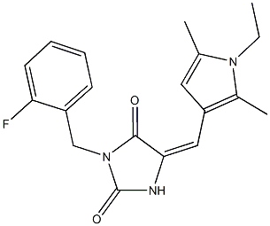 5-[(1-ethyl-2,5-dimethyl-1H-pyrrol-3-yl)methylene]-3-(2-fluorobenzyl)-2,4-imidazolidinedione Struktur