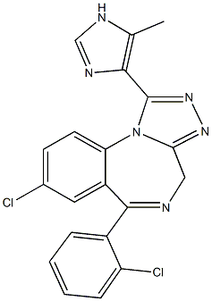 8-chloro-6-(2-chlorophenyl)-1-(5-methyl-1H-imidazol-4-yl)-4H-[1,2,4]triazolo[4,3-a][1,4]benzodiazepine Struktur