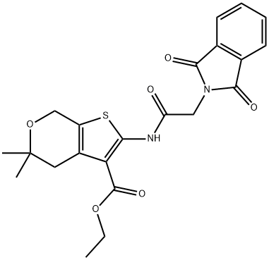 ethyl 2-{[(1,3-dioxo-1,3-dihydro-2H-isoindol-2-yl)acetyl]amino}-5,5-dimethyl-4,7-dihydro-5H-thieno[2,3-c]pyran-3-carboxylate Struktur