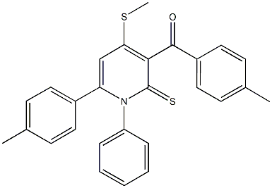 (4-methylphenyl)[6-(4-methylphenyl)-4-(methylsulfanyl)-1-phenyl-2-thioxo-1,2-dihydro-3-pyridinyl]methanone Struktur