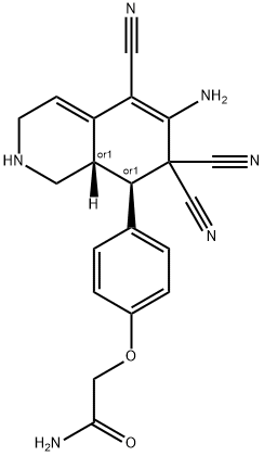 2-[4-(6-amino-5,7,7-tricyano-1,2,3,7,8,8a-hexahydro-8-isoquinolinyl)phenoxy]acetamide Struktur