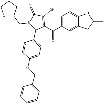 5-[4-(benzyloxy)phenyl]-3-hydroxy-4-[(2-methyl-2,3-dihydro-1-benzofuran-5-yl)carbonyl]-1-(tetrahydro-2-furanylmethyl)-1,5-dihydro-2H-pyrrol-2-one Struktur